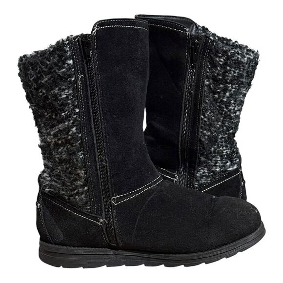 Muk Luks Black Knit Sweater Back Winter Boots Women's Size 10 Suede Faux Fur - Picture 7 of 8